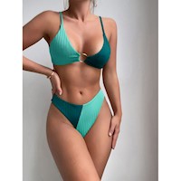 SHEIN Swim Vcay Bañador bikini de color combinado con textura vinculado con aro