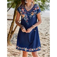 Emery Rose Vestido Floral Casual con Cuello en V para Vacaciones de Verano