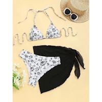 SHEIN Conjunto Traje Baño 3 Piezas Estampado Floral Cuello Halter