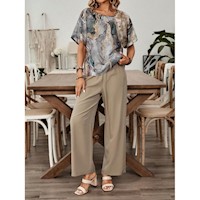 Emery Rose Conjunto casual de camiseta estampada y pantalones para verano