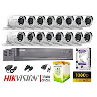 KIT 16 CÁMARAS SEGURIDAD EXTERIOR HIKVISION FULL HD 1080P + DISCO 2TB