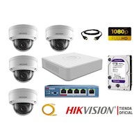 Camara Seguridad Ip 1080P Interior Kit 4 Hikvision Disco 1Tb Wd Purpur