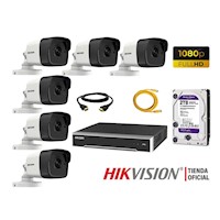 Camara Seguridad Ip Poe 1080P Exterior Kit 6 Hikvision Disco 2Tb Wd Pu