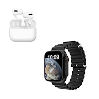 Pack Smartwatch T900 Ultra Negro y Audifono I13 Pro Blanco