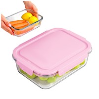 Táper de Vidrio Hermético con Tapa Rectangular Rosado U39