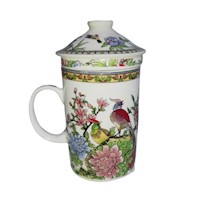 Taza Ceramica Con Filtro Oriental Aves Pagopan Jardin 3pza