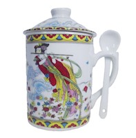 Taza Ceramica Con Cuchara Oriental Diosa Xuan Nu Bawu 3pza