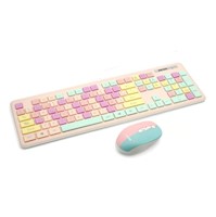 Kit Teclado y Mouse Inalámbrico Rosado Multicolor para PC