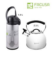 Termo con Dispensador 1.9L y Tetera Acero Inoxidable 2.5L Facusa 2025