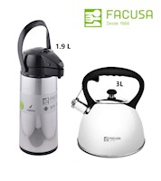 Termo con Dispensador 1.9L y Tetera Acero Inoxidable 3L Facusa 2025