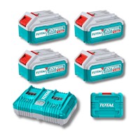 Pack de 4 baterias 20v 4ah  + cargador rapido y maletin Total