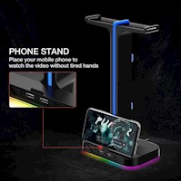 Soporte Gamer p/auriculares RGB, doble suspensión 2 puertos USB Havit TH650 c/ne