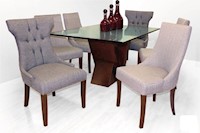 Juego para comedor Dmuebles 6 sillas Vanessa - Nogal/Gris y Marfil