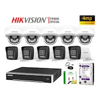 Kit 10 Cámara Seguridad IP POE Hikvision 4MP Detección Persona Audio Incorporado Disco 1TB