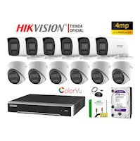 Kit 12 Cámara Seguridad IP POE Hikvision 4MP Audio Incorporado Color Vu Visión Noche 2TB