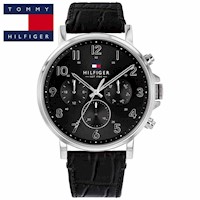 Reloj Tommy Hilfiger Daniel 1710381 Multifuncional Acero Inoxidable Correa Cuero y Dial Negro