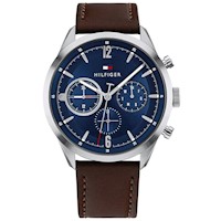 Reloj Análogo Tommy Hilfiger Matthew 1791940 Multifuncional Correa Cuero Marron Dial Azul