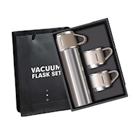 Set Termo Con 3 Tazas Para Bebidas Acero Inoxidable Color Plateado -500 Ml