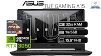 LAPTOP GAMER ASUS TUF A15 R5 7500HS 32GB RAM 1TB SSD 4GB Video 1TB HDD EXTERNO 144HZ 15.6 FHD