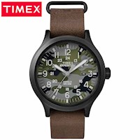 Reloj Timex Expedition Scout 43 TW4B06600 Para Hombre Fecha Cuero Marrón Dial Camuflado