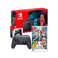 Consola Nintendo Switch Neon 2019 + Super Smash Bros + Mando Pro Controller