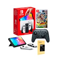 Consola Nintendo Switch Oled Blanco + Mario Strikers + Pro Controller + Mica