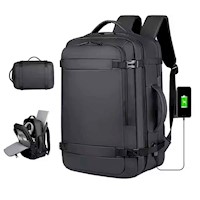 Mochila de Viaje Impermeable 180° Ancho Ajustable Cuero Sintético con Puerto USB Negro Mod. B