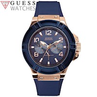 Reloj Guess Rigor U0247G3 para Hombre Multifuncional Correa de Silicona Azul