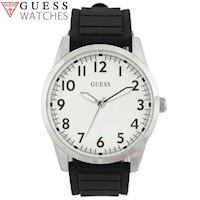 Reloj Guess Perry U1324G2 Para Hombre Acero Negro Correa de Silicona Negro Dial Blanco