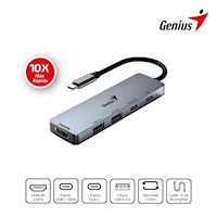 Hub USB-C Genius UH-500 2 USB-A 3.0 / 1 USB-C / 1 DMI 4k 100w Silver