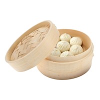 Vaporera De Bambu de 1 Piso Con Tapa Asa 24cm diam 2pza
