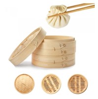 Vaporera De Bambu 2 Piso Con Tapa 19cm diam 3pza