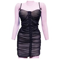 Vestido Bodycon Pliegues Spaguetti Strap Mini Mujer Talla M Kick