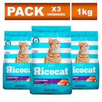 Comida para Gato Ricocat Adulto Festival de Sabores 1kg x3