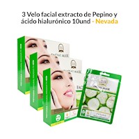 3 Velo facial extracto de pepino y ácido hialurónico 10und