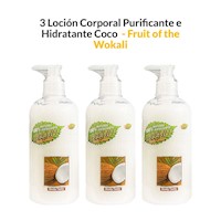 3 Loción Corporal Purificante e Hidratante Coco 500ml - Wokali