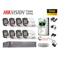 CÁMARAS SEGURIDAD EXTERIOR KIT 8 HIKVISION 5MP COLORVU DISCO 2TB