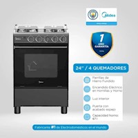 Cocina a Gas 24" Midea 4 Quemadores Negra MGS24FS2LFABBC