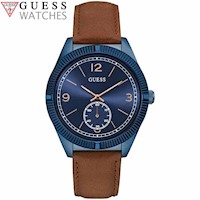 Reloj Guess York W0873G2 Para Hombre Acero Inoxidable Azul Correa de Cuero Marrón