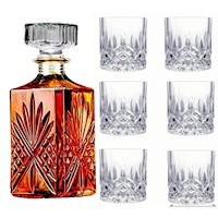 Jgo 7pc Vasos, Licorera, Whiskera, Cadamada, Brandy, Escoces. 970 ml