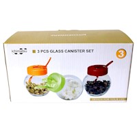 Set 3pz Frascos Canister Especiero con Tapa Plastico 650 gr c/u