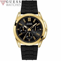 Reloj Guess Vertex W1177G2 Para Hombre Multifuncional Acero Inoxidable Dorado Silicona Negro