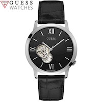 Reloj Guess Automatico Open Heart W1267G1 Para Hombre Acero Inoxidable Cuero Negro