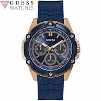 Reloj Guess Bolt W1302G4 Para Hombre Multifuncional Acero Inoxidable Dorado Silicona Azul