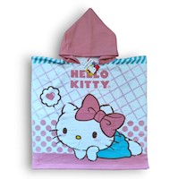 TOALLA HELLO KITTY MICROFIBRA CAPUCHA TIPO PONCHO BEBE Y NIÑOS