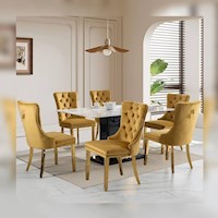 Juego para comedor Dmuebles  6 sillas Italy al Duco Blanco con Negro - Mostaza