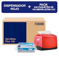 Servilletas Familia Plus x45 Pack 100un + Dispensador Rojo