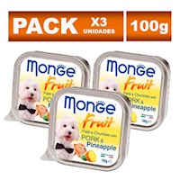 Pack Paté Lata Perro Adulto Monge Fruit Cerdo Piña 100g 3un