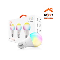 Bombilla LED inteligente WiFi Nexxt NHB-C120M Pack3 220V RGB Regulador de brillo