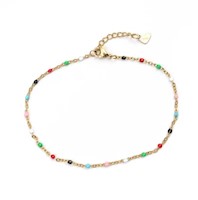 Tobillera Pulsera para Pie- Bañado en Oro 18k- Multicolor